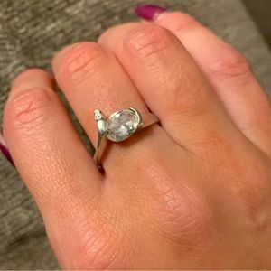Vintage Sterling Silver Ring with Crystal, Size 8